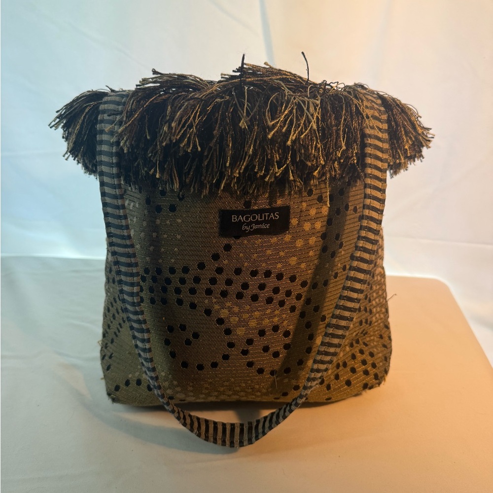 Fringe Tote Bag in Gold and Black